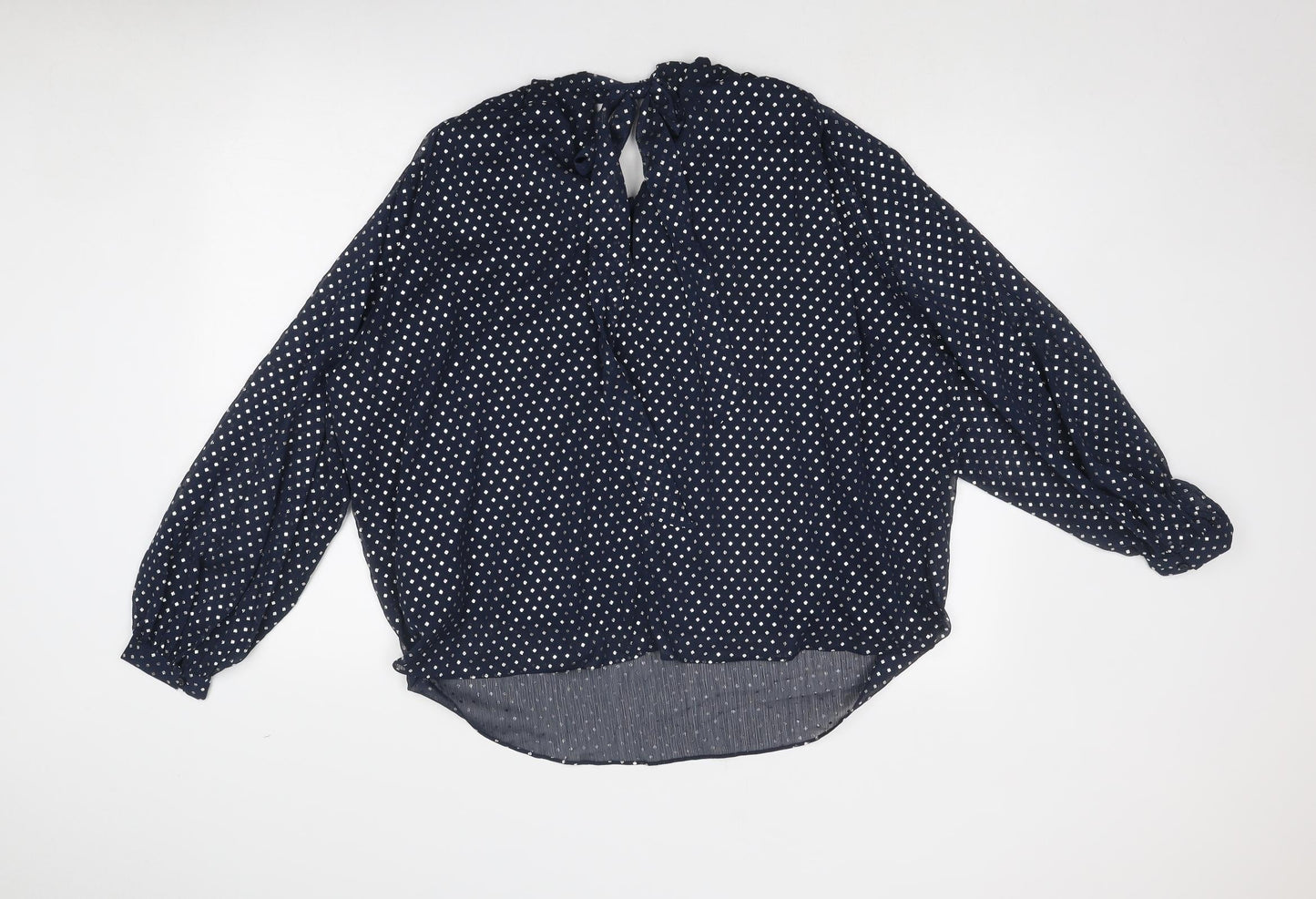 Marks and Spencer Womens Blue Polka Dot Polyester Basic Blouse Size 14 Round Neck