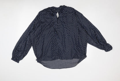 Marks & Spencer Womens Blue Polka Dot Polyester Basic Blouse Size 14 Round Neck
