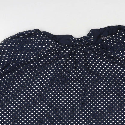 Marks & Spencer Womens Blue Polka Dot Polyester Basic Blouse Size 14 Round Neck