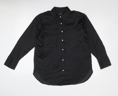 Marks & Spencer Womens Black Polka Dot Polyester Basic Button-Up Size 8 Collared
