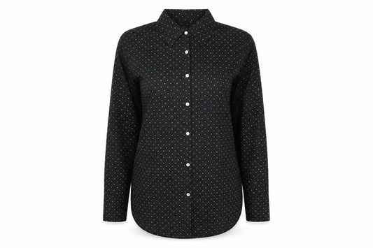 Marks and Spencer Womens Black Polka Dot Polyester Basic Button-Up Size 8 Collared