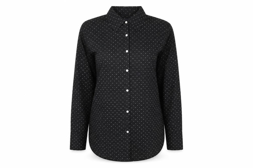 Marks & Spencer Womens Black Polka Dot Polyester Basic Button-Up Size 8 Collared