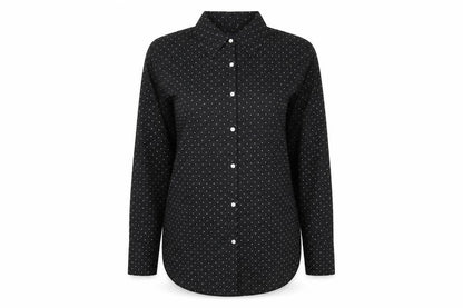Marks & Spencer Womens Black Polka Dot Polyester Basic Button-Up Size 8 Collared