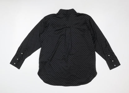 Marks & Spencer Womens Black Polka Dot Polyester Basic Button-Up Size 8 Collared