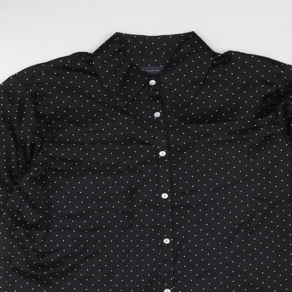 Marks & Spencer Womens Black Polka Dot Polyester Basic Button-Up Size 8 Collared