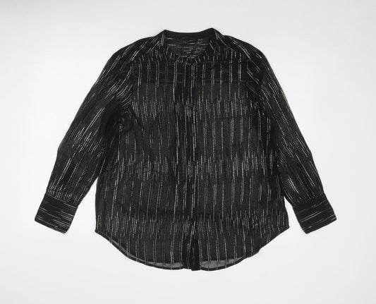 Marks and Spencer Womens Black Geometric Polyester Basic Button-Up Size 10 V-Neck