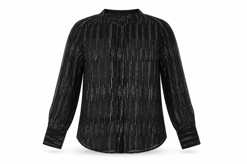 Marks & Spencer Womens Black Geometric Polyester Basic Button-Up Size 10 V-Neck