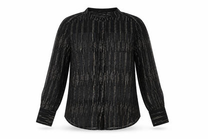 Marks & Spencer Womens Black Geometric Polyester Basic Button-Up Size 10 V-Neck