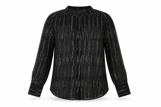 Marks and Spencer Womens Black Geometric Polyester Basic Button-Up Size 10 V-Neck