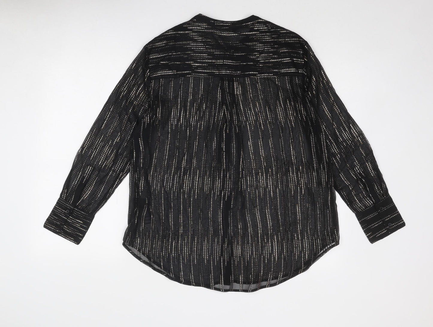 Marks and Spencer Womens Black Geometric Polyester Basic Button-Up Size 10 V-Neck