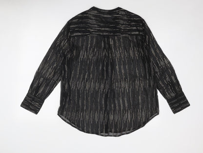 Marks & Spencer Womens Black Geometric Polyester Basic Button-Up Size 10 V-Neck