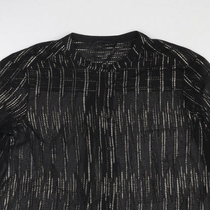 Marks & Spencer Womens Black Geometric Polyester Basic Button-Up Size 10 V-Neck