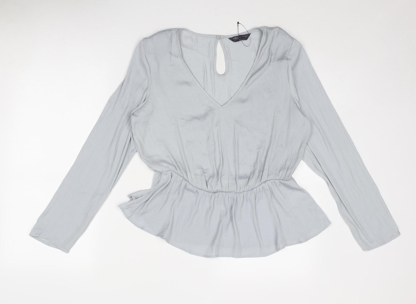 Marks and Spencer Womens Grey Polyester Basic Blouse Size 12 V-Neck