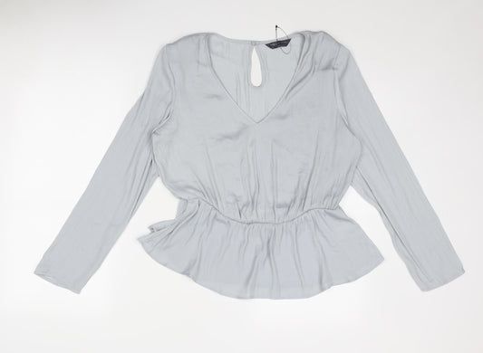 Marks and Spencer Womens Grey Polyester Basic Blouse Size 12 V-Neck