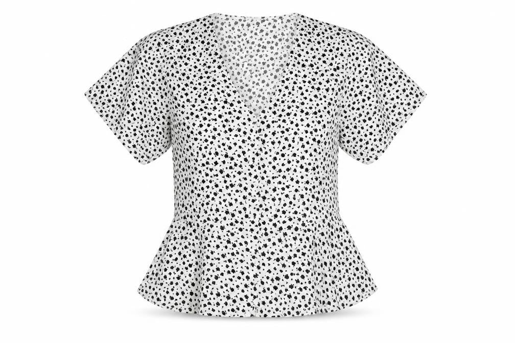 New Look Womens White Geometric Polyester Basic Button-Up Size 8 V-Neck
