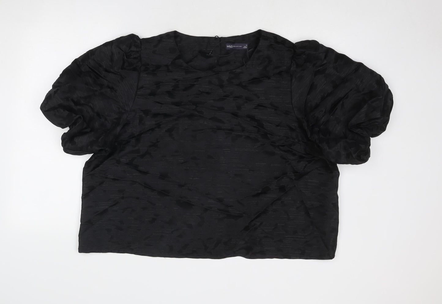Marks and Spencer Womens Black Geometric Polyester Cropped Blouse Size 22 Round Neck