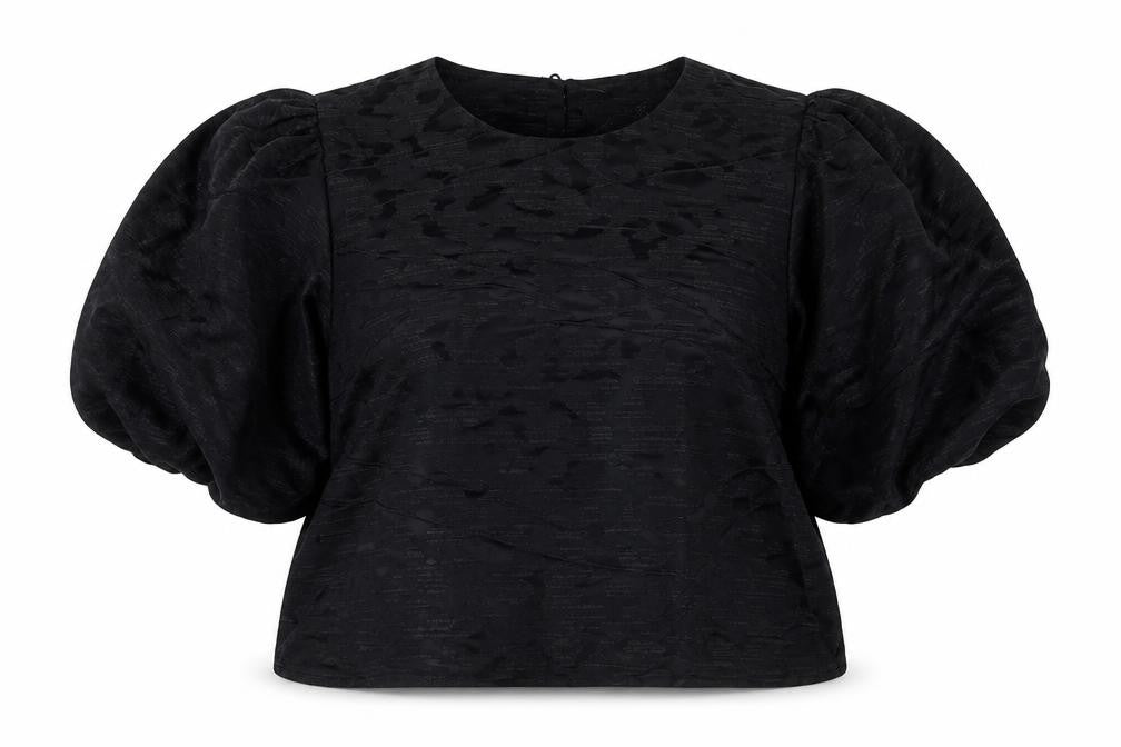 Marks & Spencer Womens Black Geometric Polyester Cropped Blouse Size 22 Round Neck