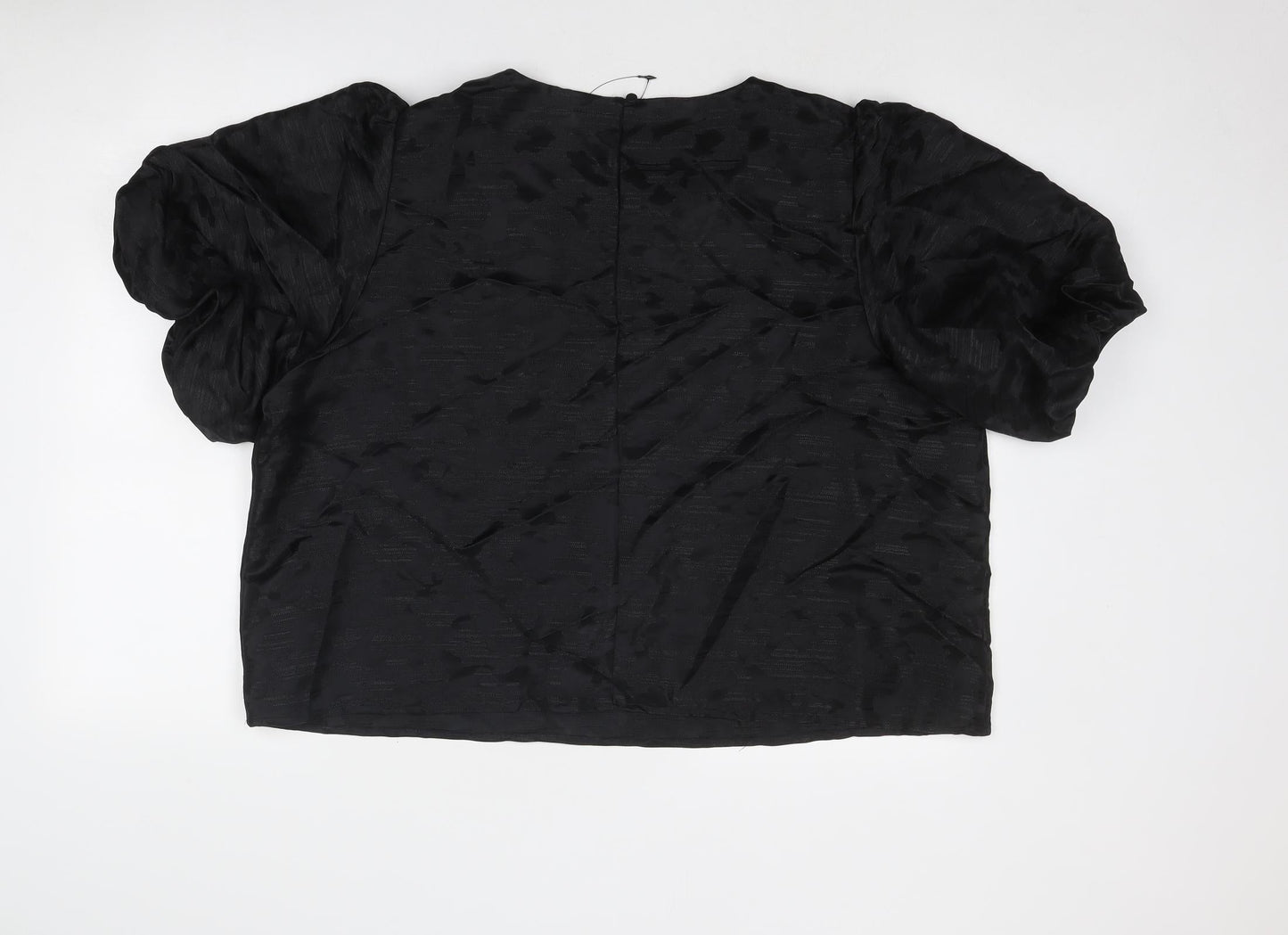 Marks and Spencer Womens Black Geometric Polyester Cropped Blouse Size 22 Round Neck