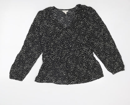 Per Una Womens Black Geometric Viscose Basic Blouse Size 12 V-Neck