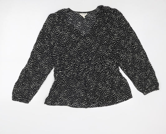 Per Una Womens Black Geometric Viscose Basic Blouse Size 12 V-Neck