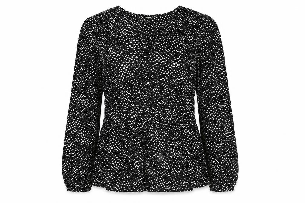Per Una Womens Black Geometric Viscose Basic Blouse Size 12 V-Neck