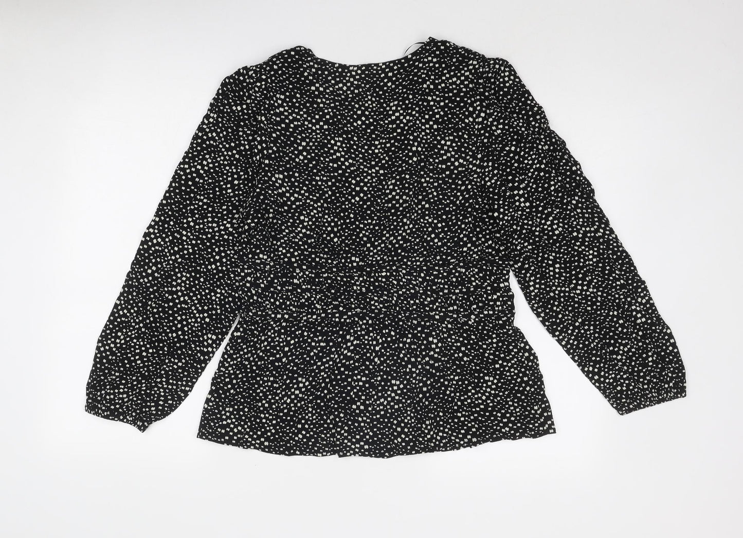 Per Una Womens Black Geometric Viscose Basic Blouse Size 12 V-Neck