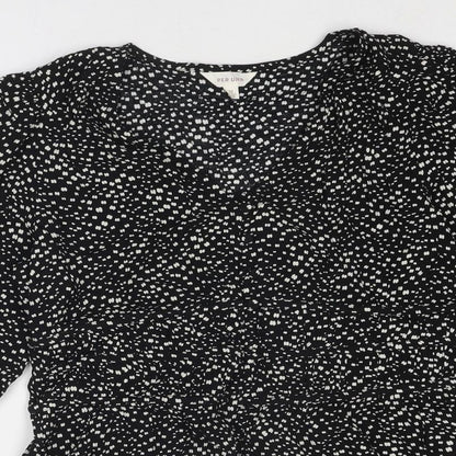 Per Una Womens Black Geometric Viscose Basic Blouse Size 12 V-Neck
