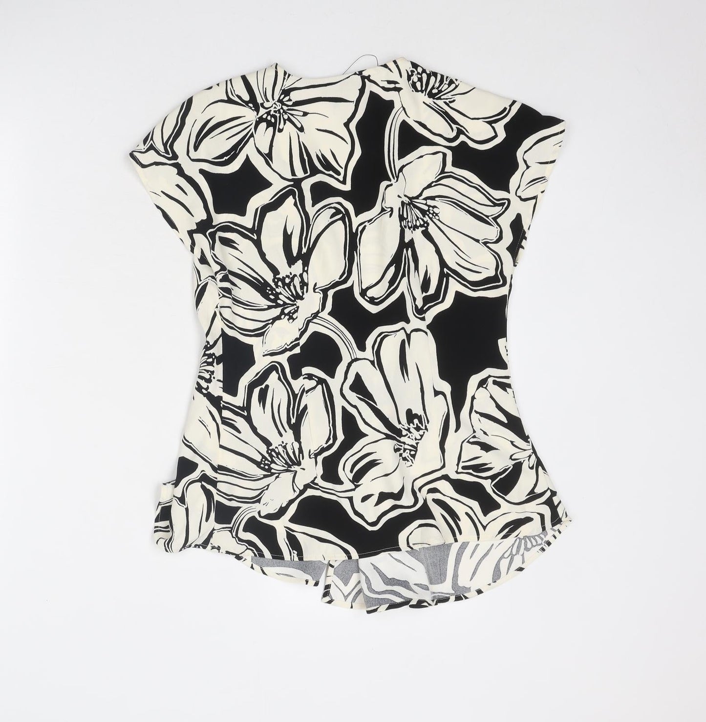 Marks and Spencer Womens Black Floral Polyester Wrap Blouse Size 10 V-Neck