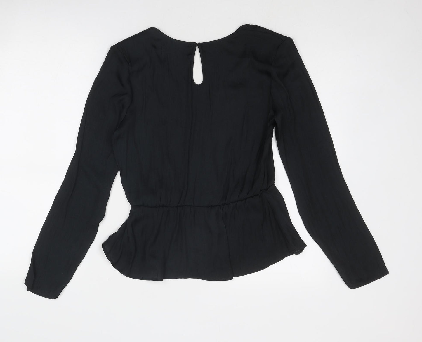 Marks and Spencer Womens Black Polyester Basic Blouse Size 8 V-Neck - Peplum