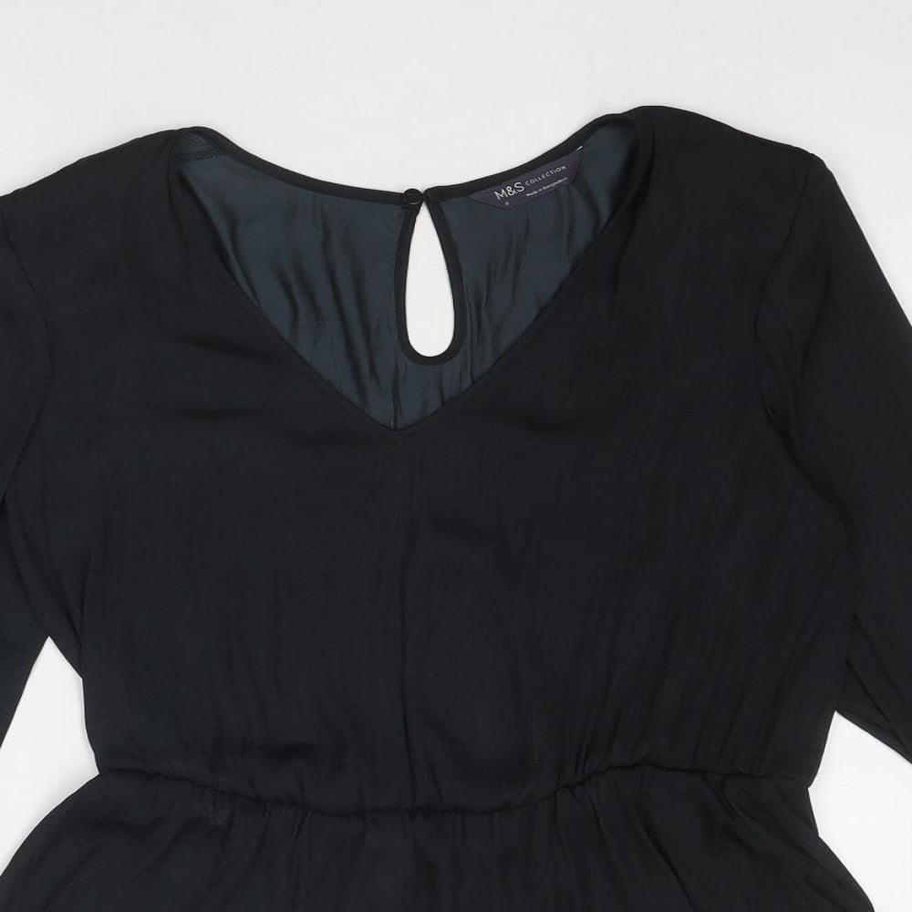 Marks and Spencer Womens Black Polyester Basic Blouse Size 8 V-Neck - Peplum