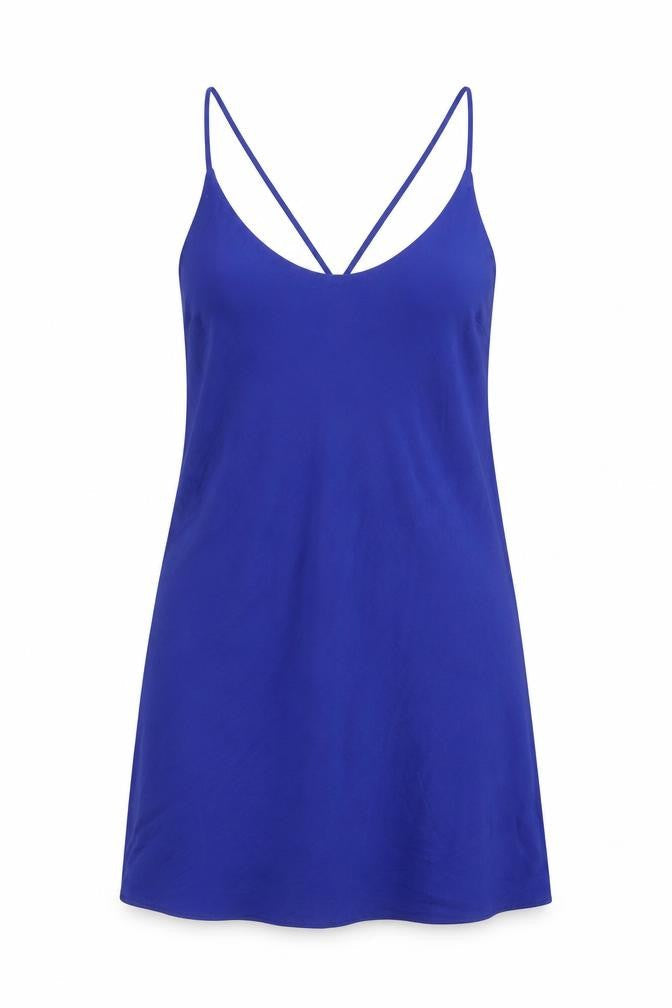 Marks & Spencer Womens Blue Polyester Slip Dress Size 10 Round Neck Pullover