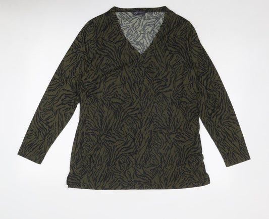 Marks and Spencer Womens Green Animal Print Polyester Basic Blouse Size 12 V-Neck