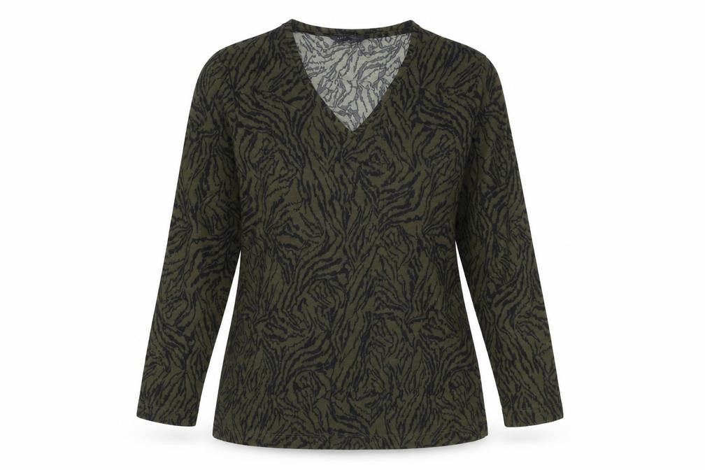Marks & Spencer Womens Green Animal Print Polyester Basic Blouse Size 12 V-Neck