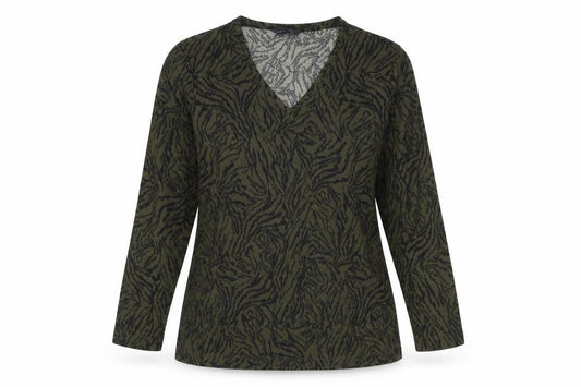 Marks and Spencer Womens Green Animal Print Polyester Basic Blouse Size 12 V-Neck