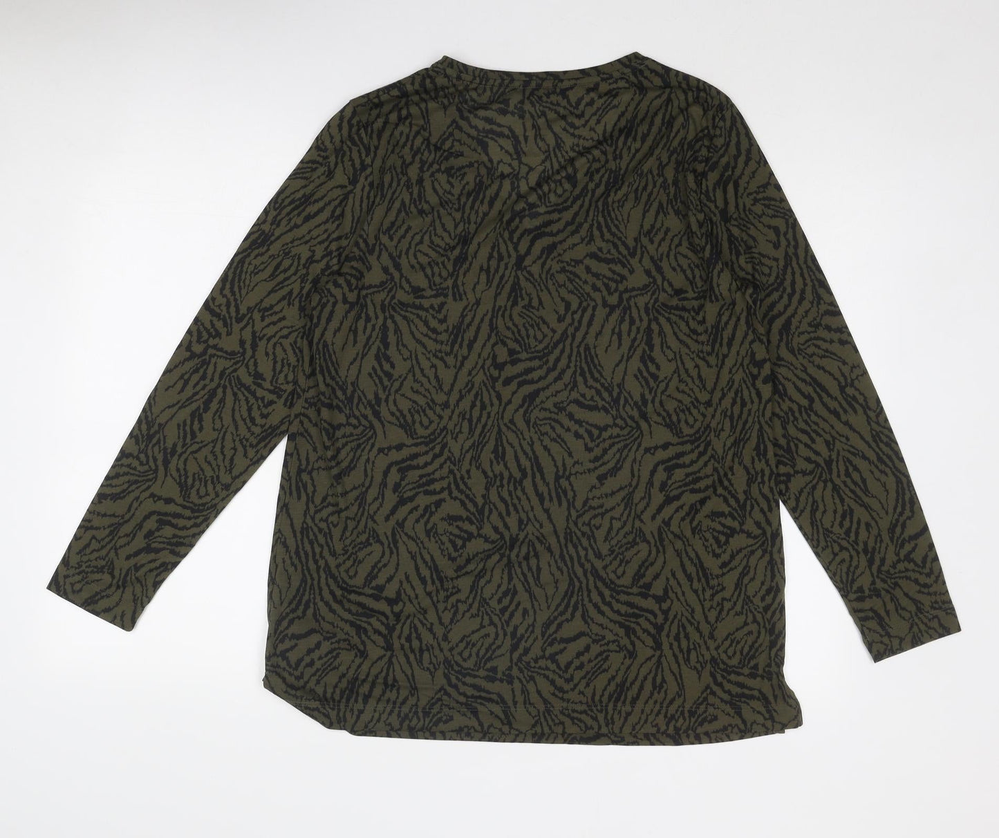 Marks and Spencer Womens Green Animal Print Polyester Basic Blouse Size 12 V-Neck