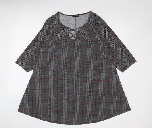 Yours Womens Grey Plaid Polyester Trapeze & Swing Size 16 Round Neck Pullover
