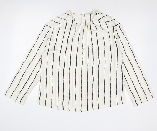 Marks and Spencer Womens Ivory Striped Polyester Basic Blouse Size 10 Round Neck