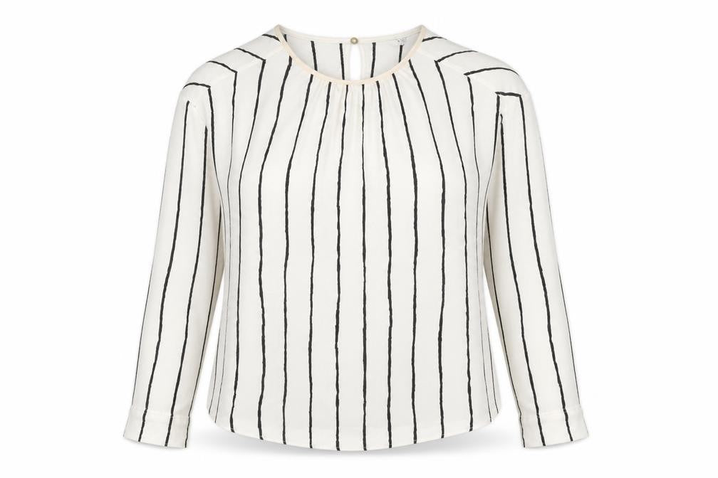 Marks & Spencer Womens Ivory Striped Polyester Basic Blouse Size 10 Round Neck