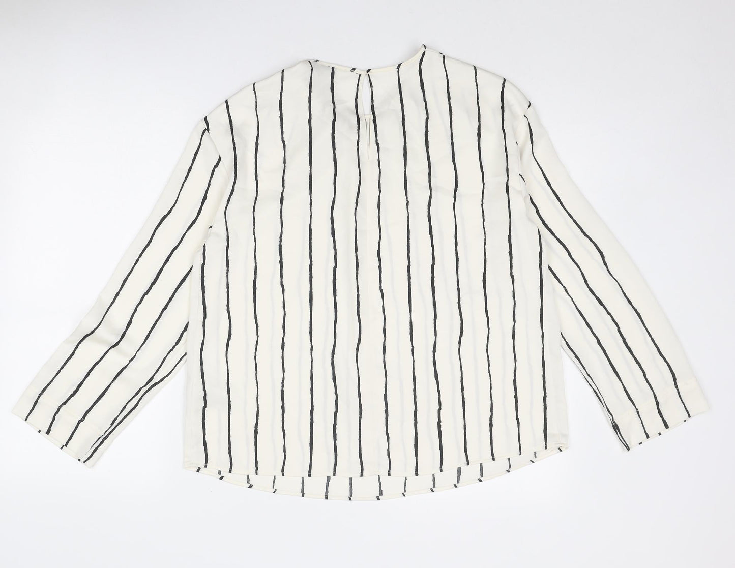 Marks and Spencer Womens Ivory Striped Polyester Basic Blouse Size 10 Round Neck