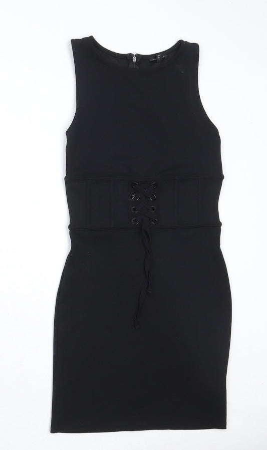 River Island Womens Black Polyester Shift Size 6 Round Neck Zip