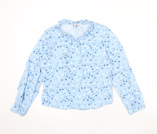 Hartwell Womens Blue Floral Viscose Basic Blouse Size 12 V-Neck