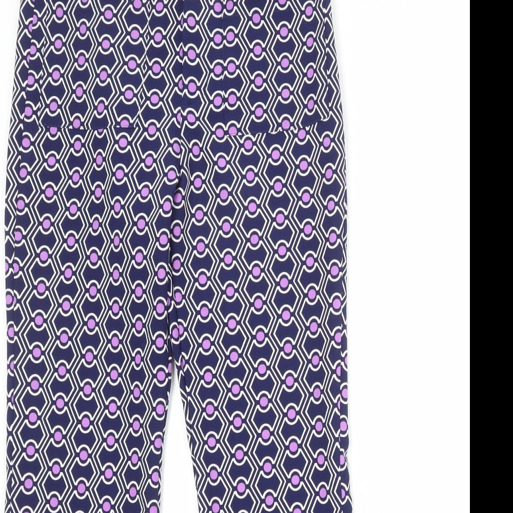 Zara Womens Blue Geometric Polyester Trousers Size M Regular Zip
