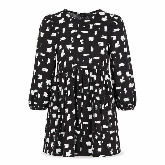 New Look Womens Black Geometric Polyester A-Line Size 10 Round Neck Pullover