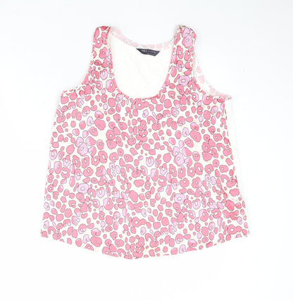Marks & Spencer Womens Pink Geometric Polyester Basic Tank Size 8 Round Neck