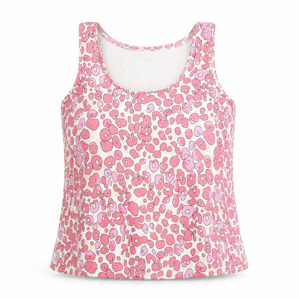 Marks & Spencer Womens Pink Geometric Polyester Basic Tank Size 8 Round Neck