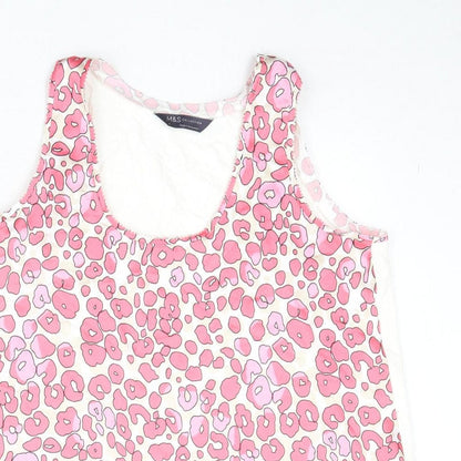 Marks & Spencer Womens Pink Geometric Polyester Basic Tank Size 8 Round Neck