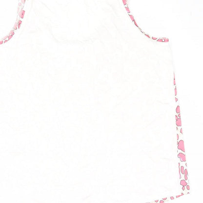Marks & Spencer Womens Pink Geometric Polyester Basic Tank Size 8 Round Neck