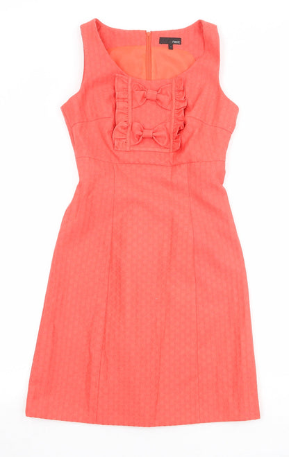Next Womens Pink Geometric Polyester A-Line Size 6 Round Neck Zip