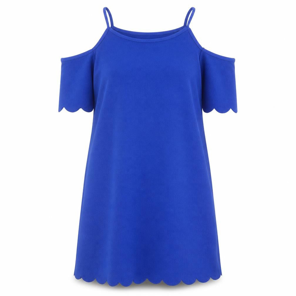 Select Womens Blue Polyester A-Line Size 14 Round Neck Pullover - Cold Shoulder