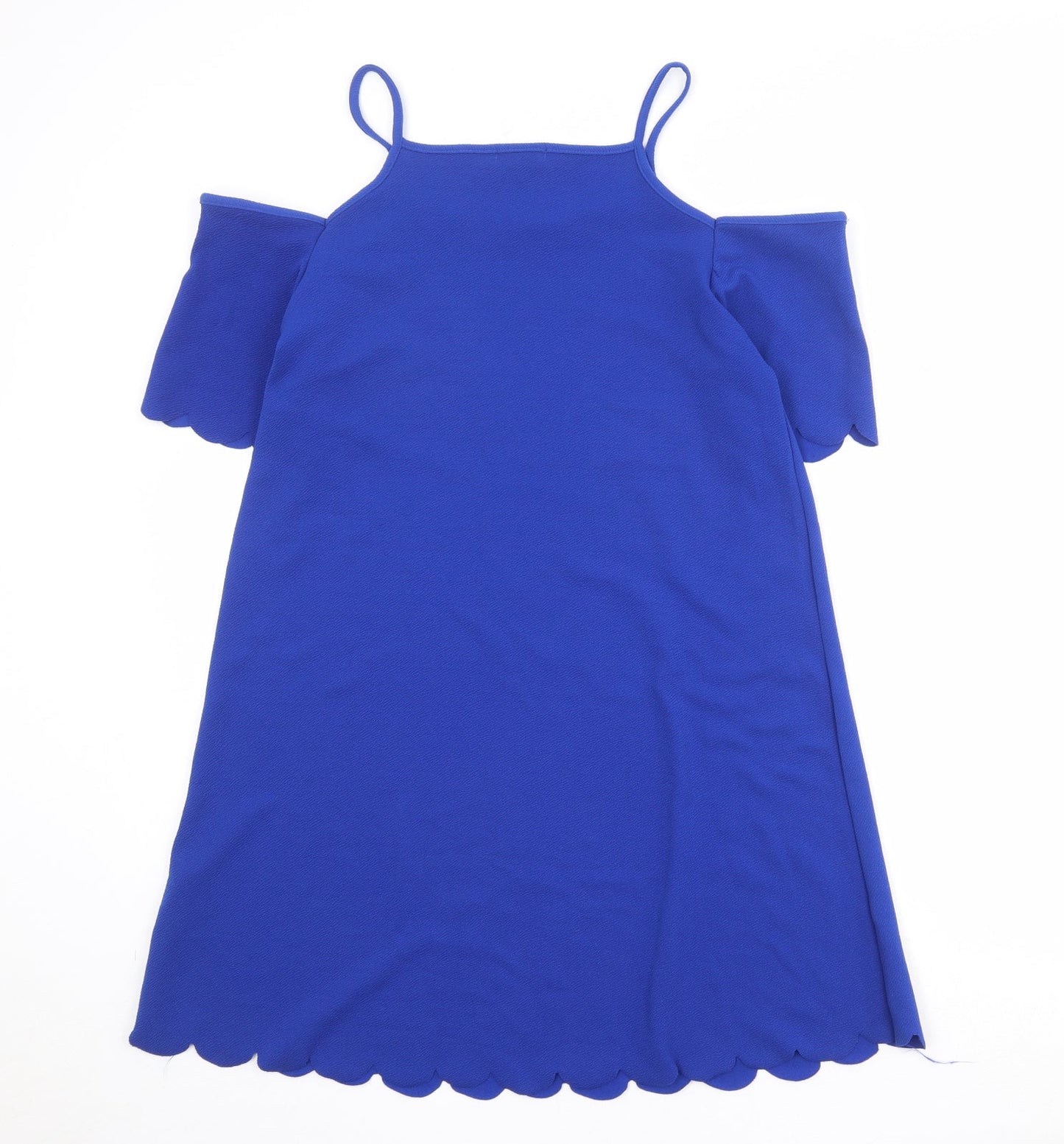 Select Womens Blue Polyester A-Line Size 14 Round Neck Pullover - Cold Shoulder